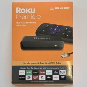 Roku Premiere Streaming Player HD 4K HDR Remote HMDI Cable Power Cord #3920R NEW